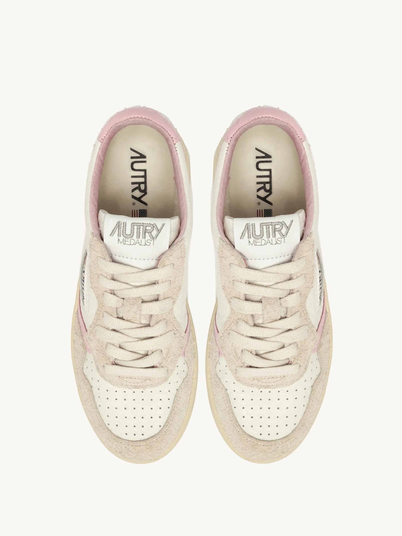 Sneaker Medalist aus genarbten Leder in weiß mit rosa