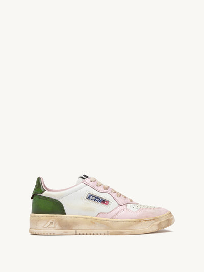 Sneaker Super Vintage aus Leder in weiß-rosa-grün