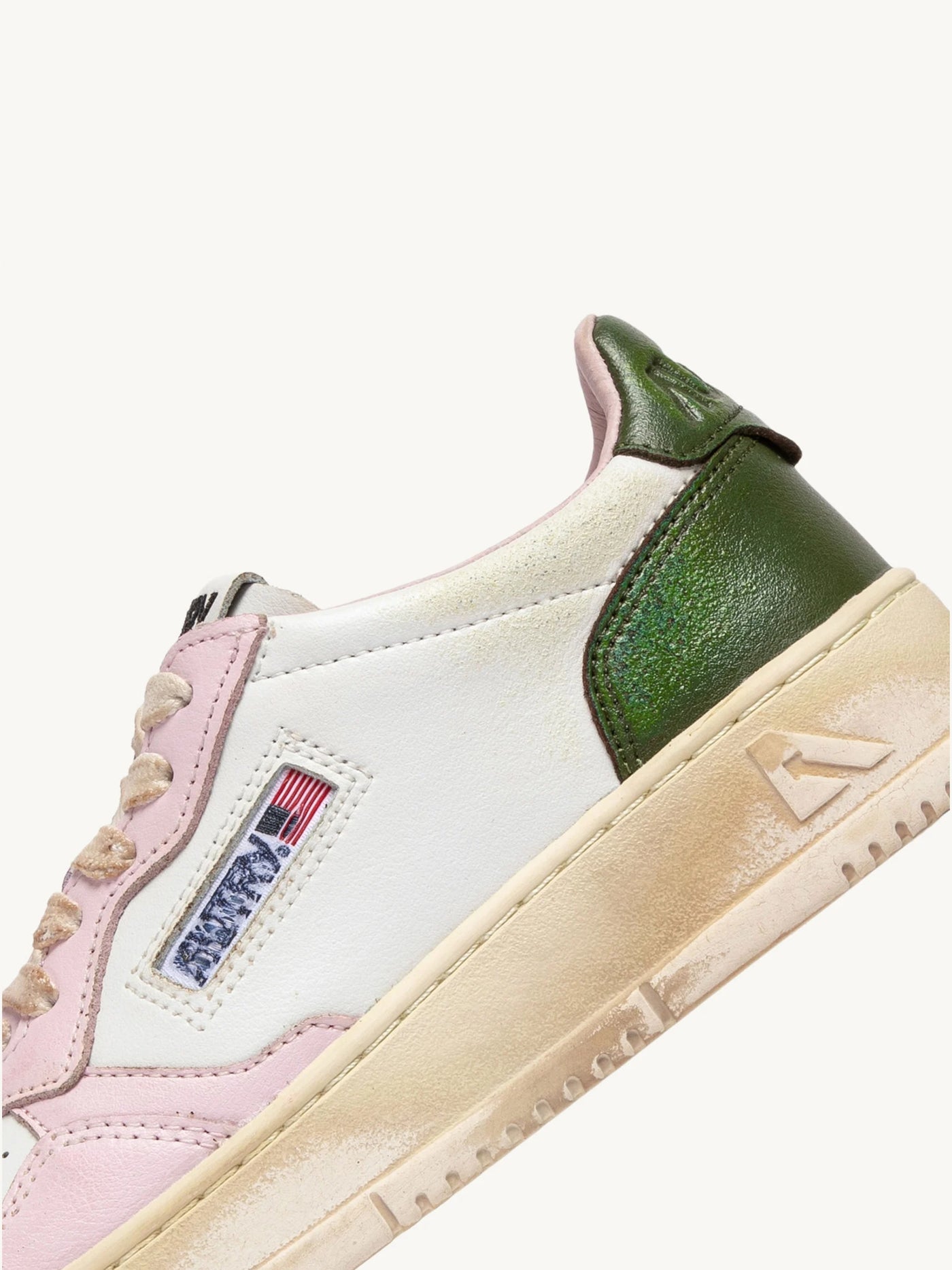 Sneaker Super Vintage aus Leder in weiß-rosa-grün