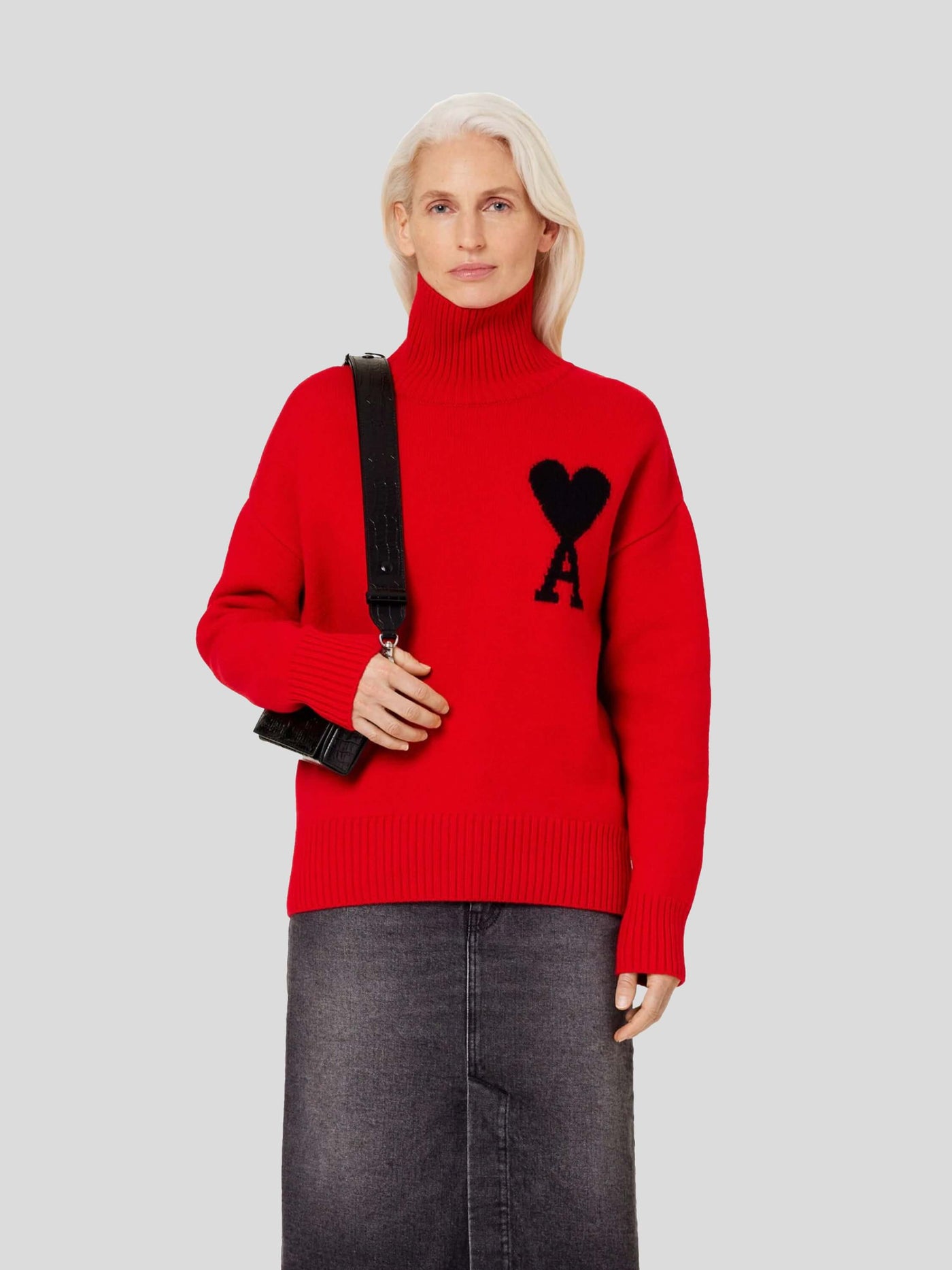 AMI Paris Pullover & Strick | Oversize Pullover mit Stehkragen AMI de Coeur rot | UKS402.018 605 red / ADAM/EVE