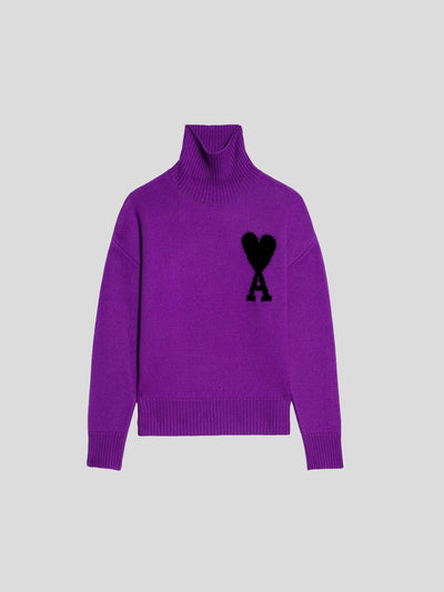 AMI Paris Pullover & Strick | Oversize Stehkragen Pullover de Coeur purple-lila | UKS402.018 501 purple / ADAM/EVE