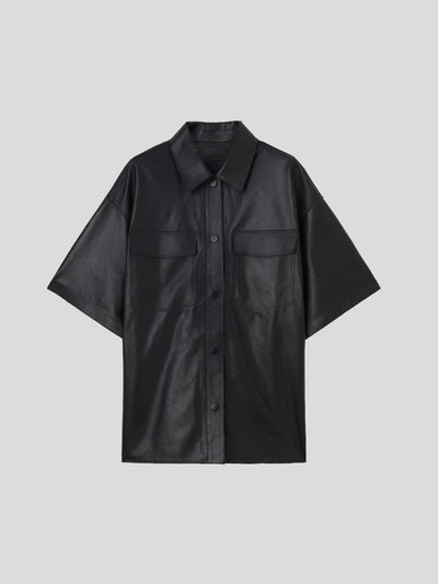 HALFBOY Blusen | Leder halbarm Overshirt Hawaiian schwarz | H06WASR041201 black / ADAM/EVE