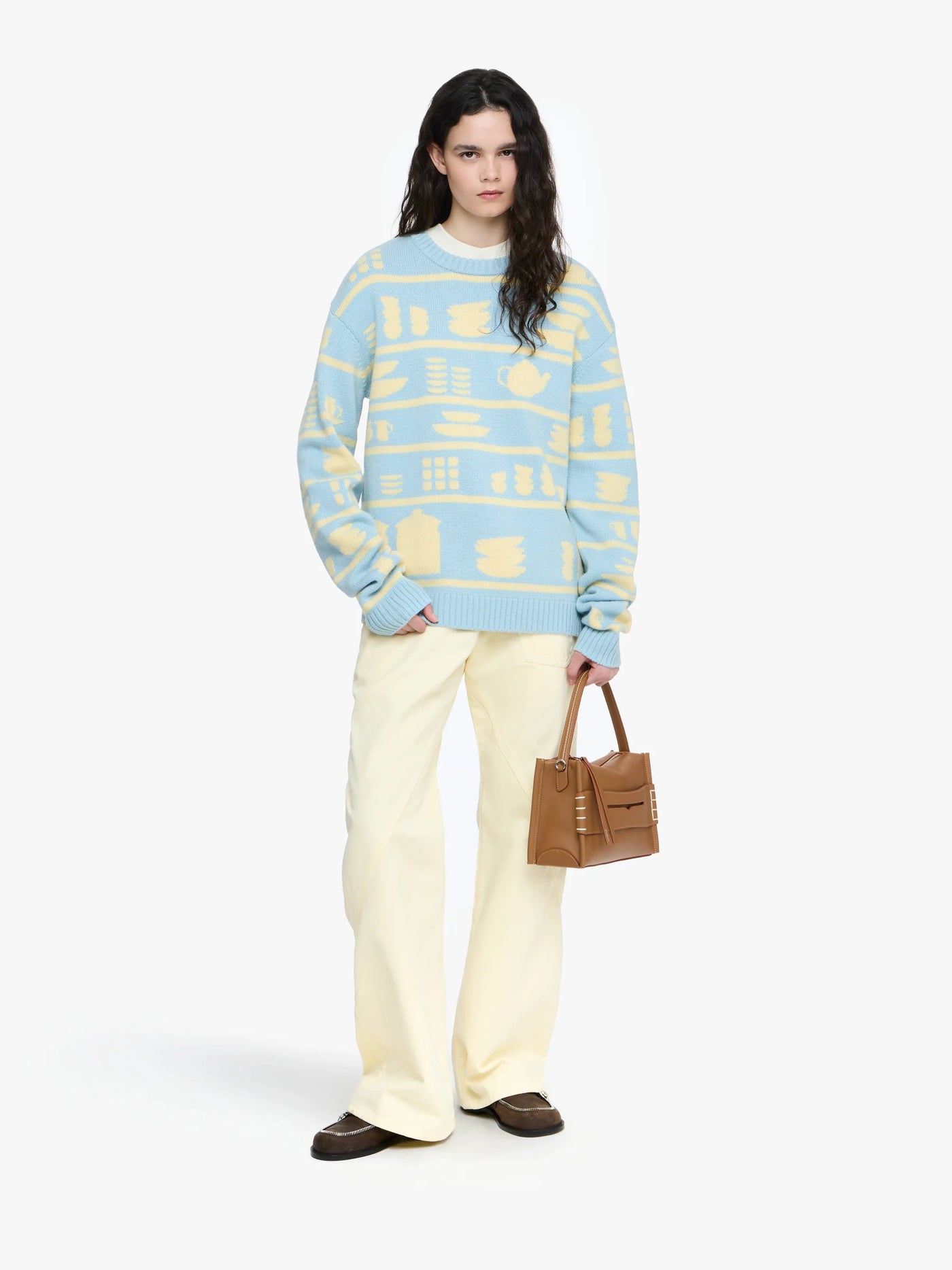 Jacquard Pullover Geschirr in hellblau