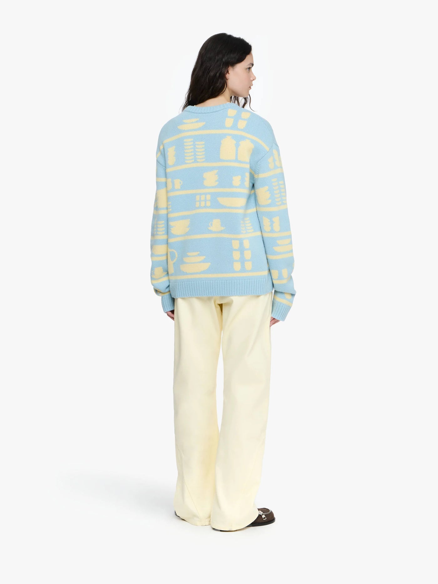 Jacquard Pullover Geschirr in hellblau