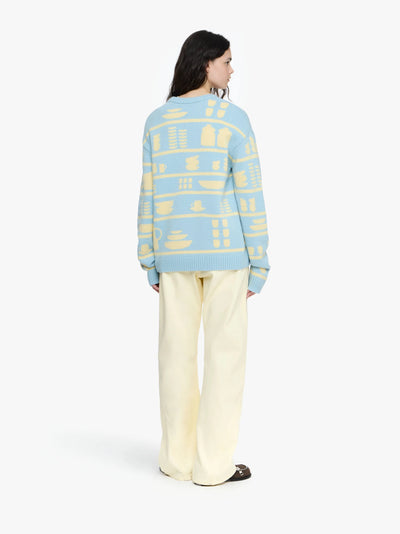 Jacquard Pullover Geschirr in hellblau