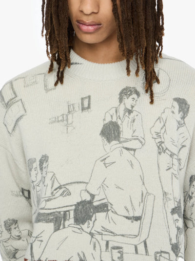 Jacquard Pullover mit Print in hellgrau