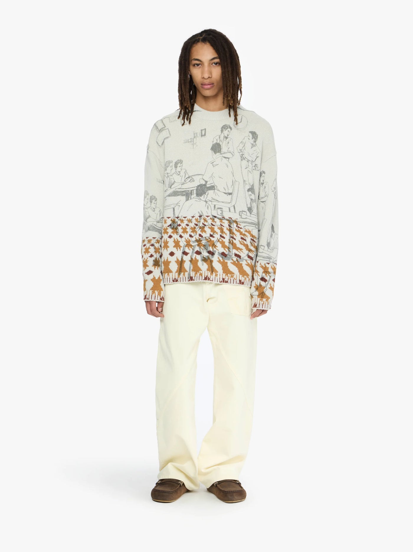 Jacquard Pullover mit Print in hellgrau