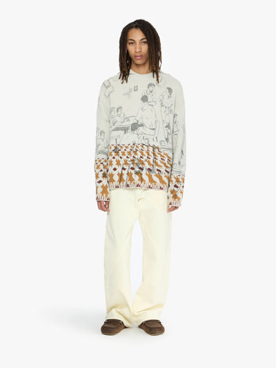 Jacquard Pullover mit Print in hellgrau