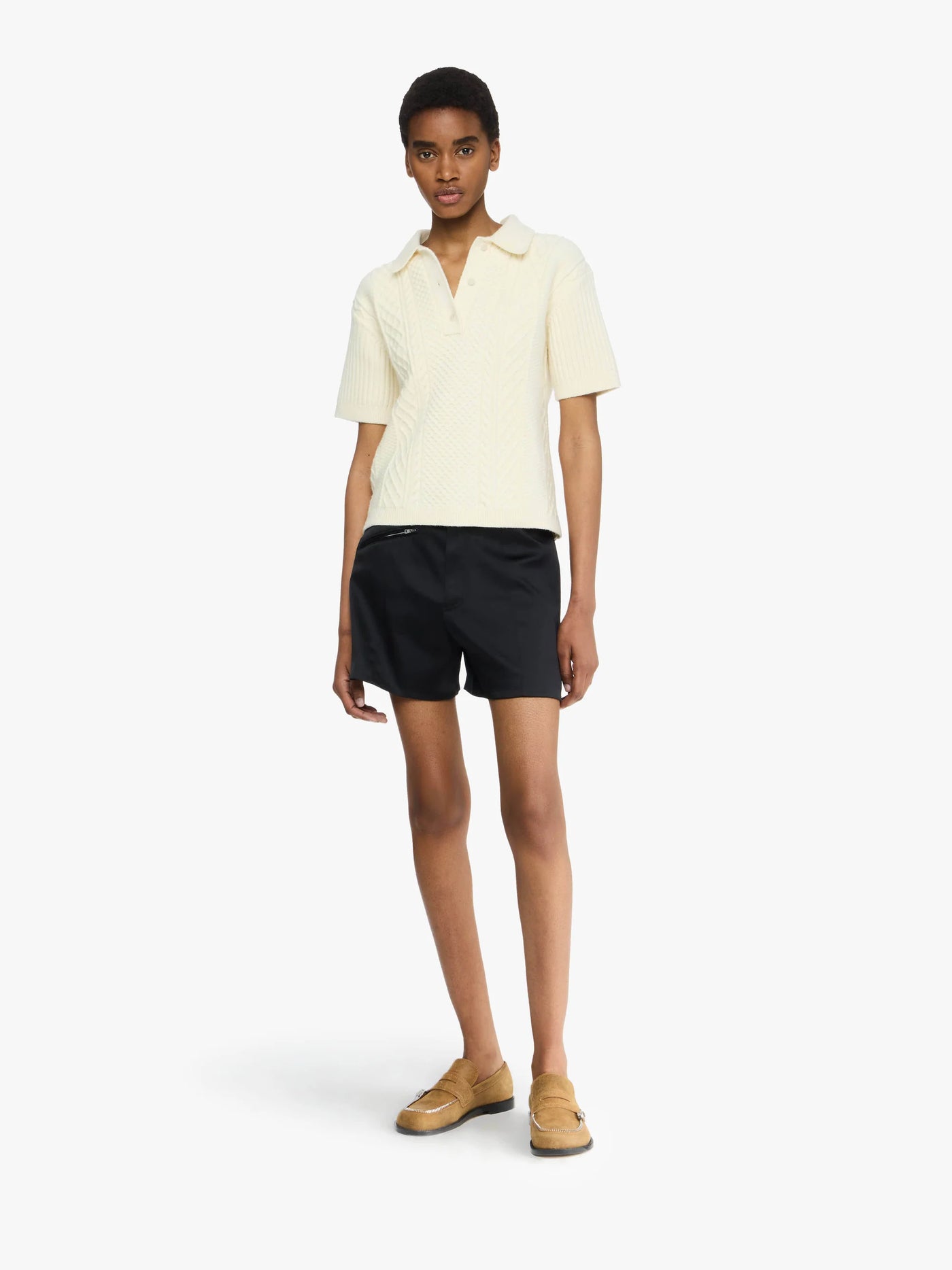 Cropped Zopf Polo in ecru