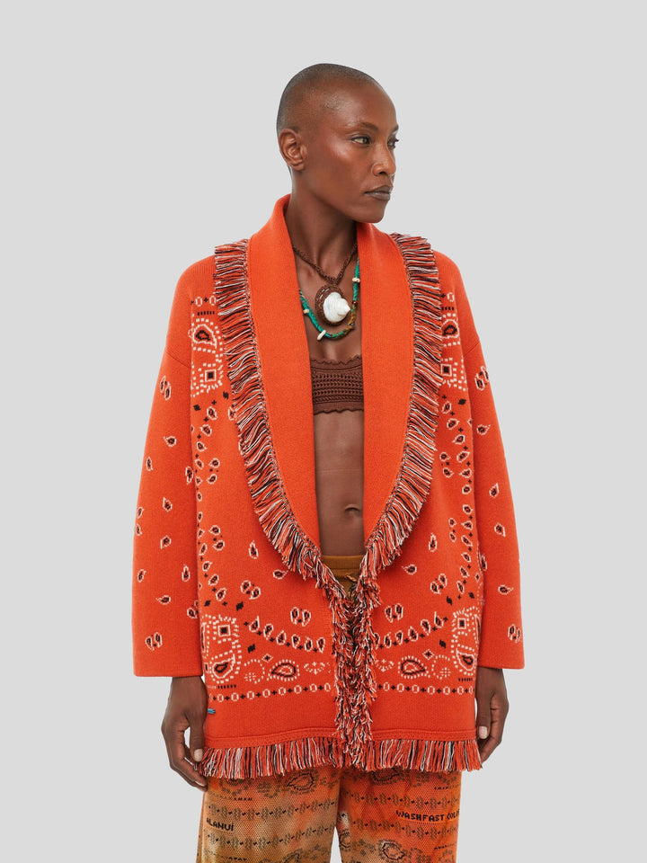 Alanui Jacquard Kaschmir Cardigan Bandana Tiger Lily orange - ADAM/EVE