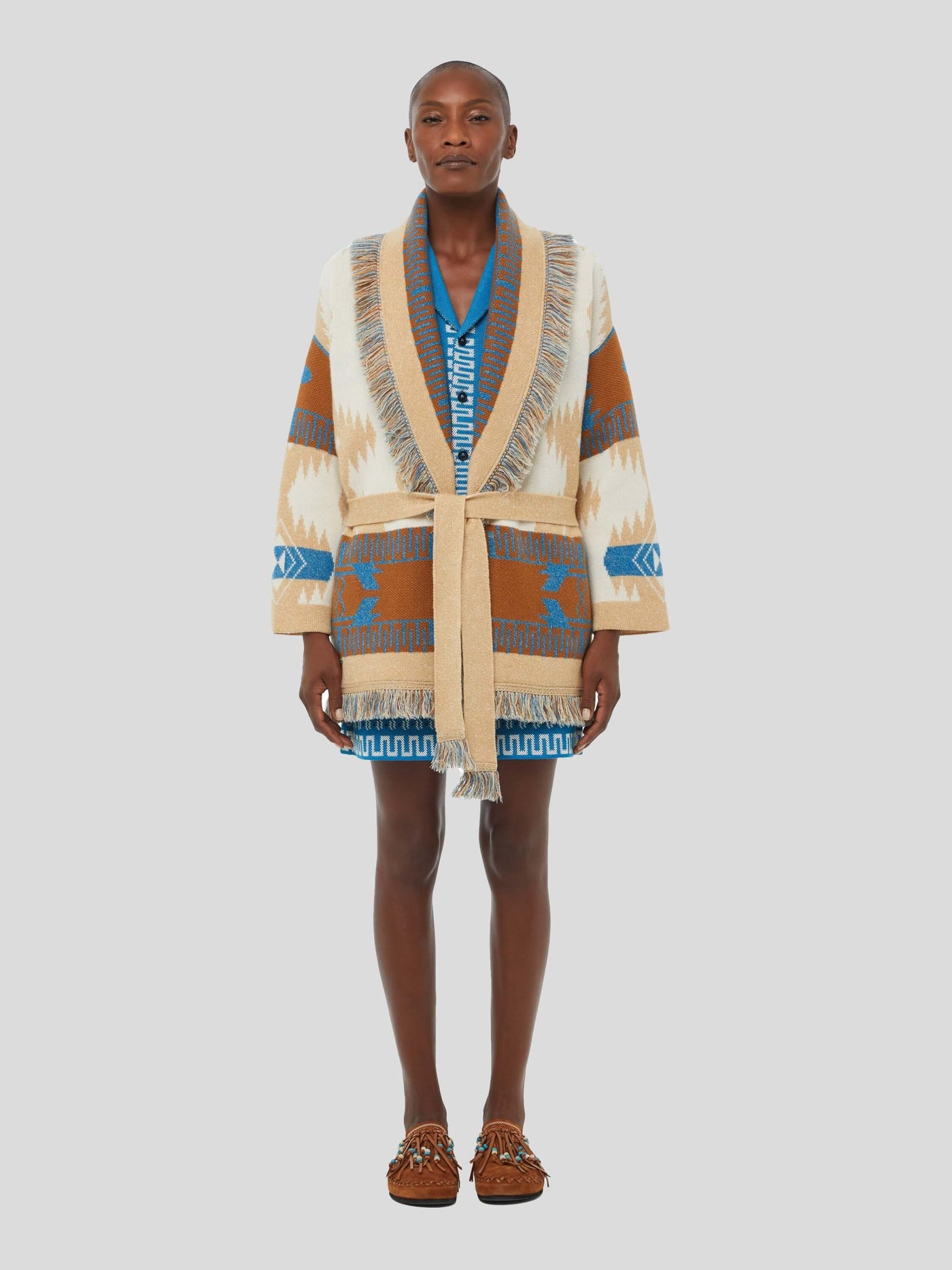 ALANUI Pullover & Strick | Icon Jacquard Cardigan beige-blau lagoon | LWHB064S23KNI0010362 S / ADAM/EVE