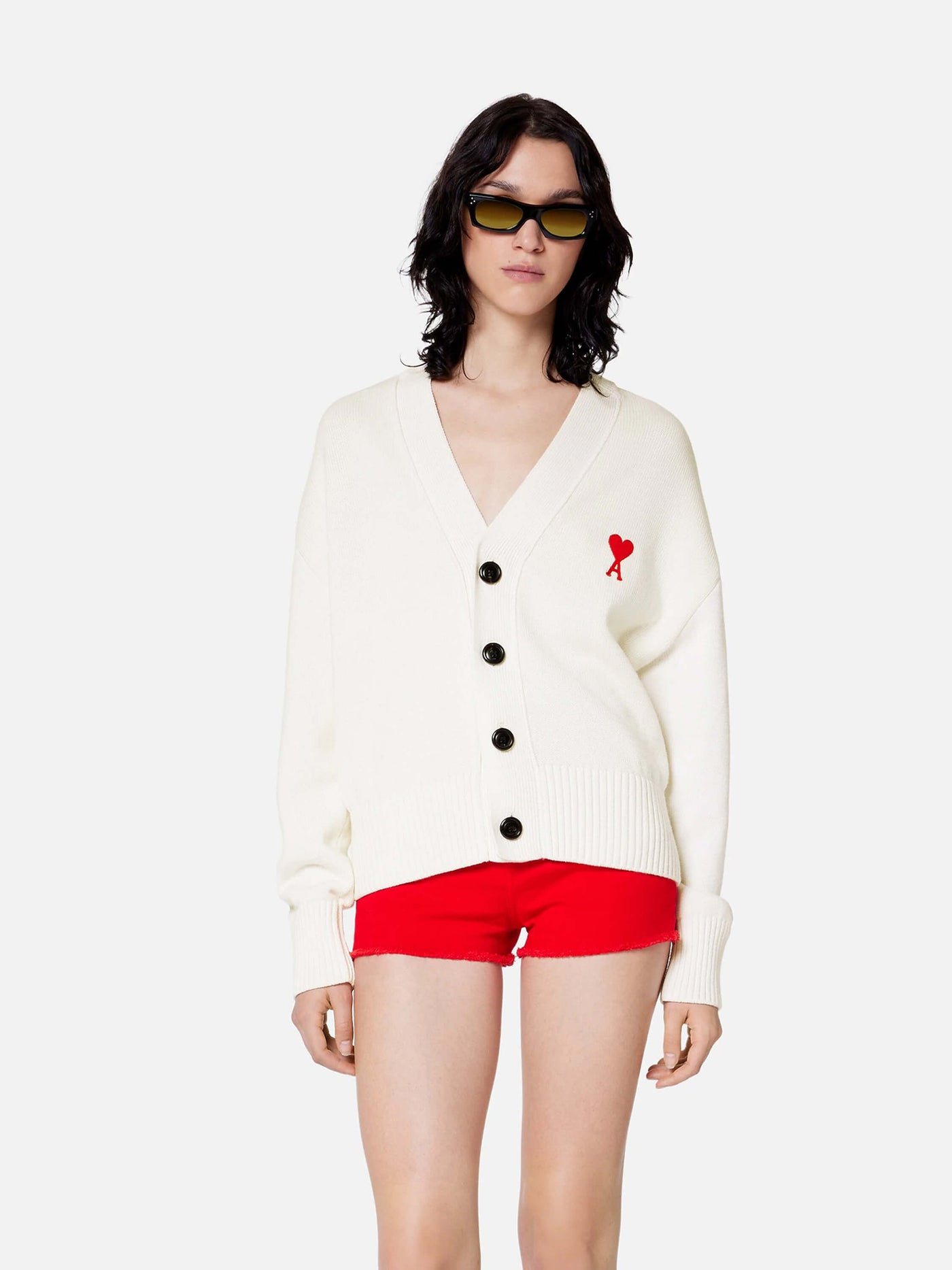 AMI Paris Pullover & Strick | Cardigan weiß rotes de Coeur | UKC008.016 175 white / ADAM/EVE