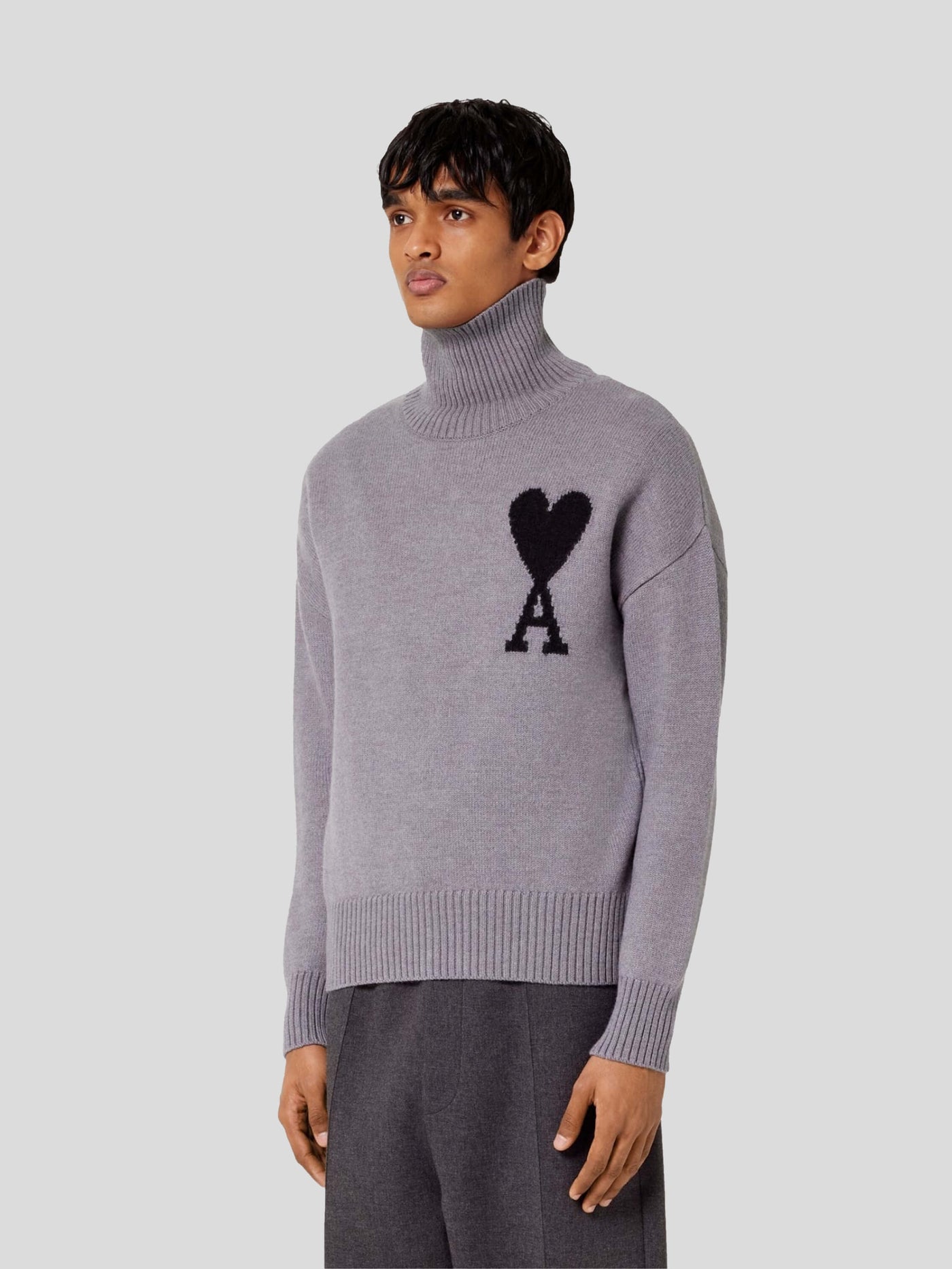 AMI Paris Pullover & Strick | de Coeur Stehkragen Pullover grau | UKS402.018 057 grey / ADAM/EVE