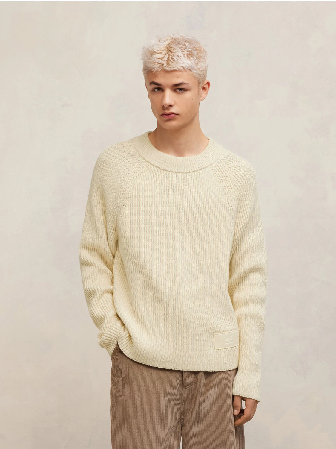 AMI Paris Pullover & Strick | gerippter Pullover ecru-beige AMI Label | HKS024 KN0031 185 / ADAM/EVE