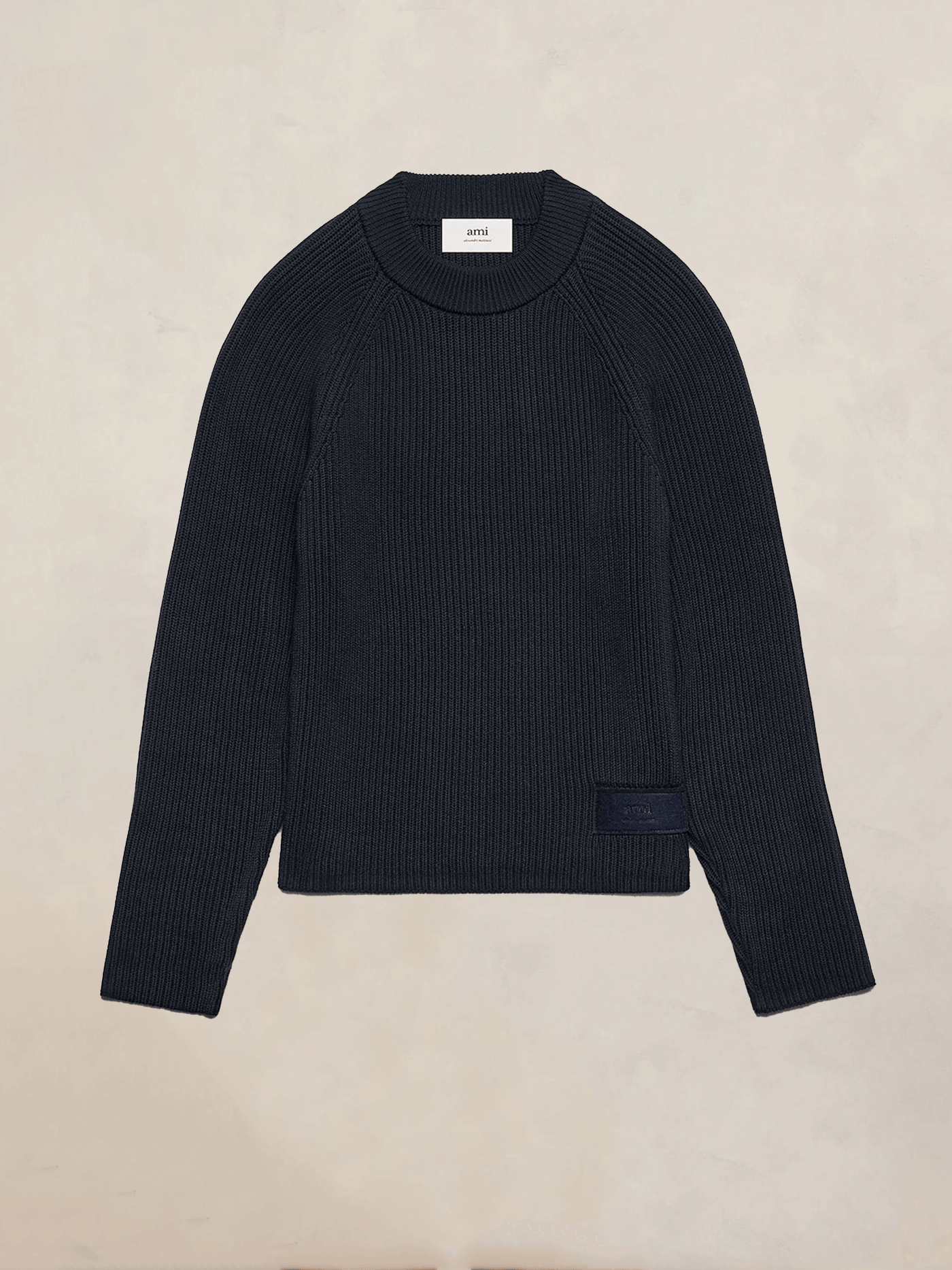 AMI Paris Pullover & Strick | gerippter Pullover nachtblau AMI Label | HKS024 KN0031 430 / ADAM/EVE