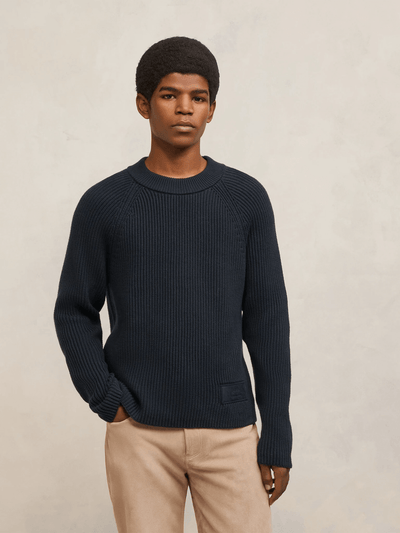 AMI Paris Pullover & Strick | gerippter Pullover nachtblau AMI Label | HKS024 KN0031 430 / ADAM/EVE