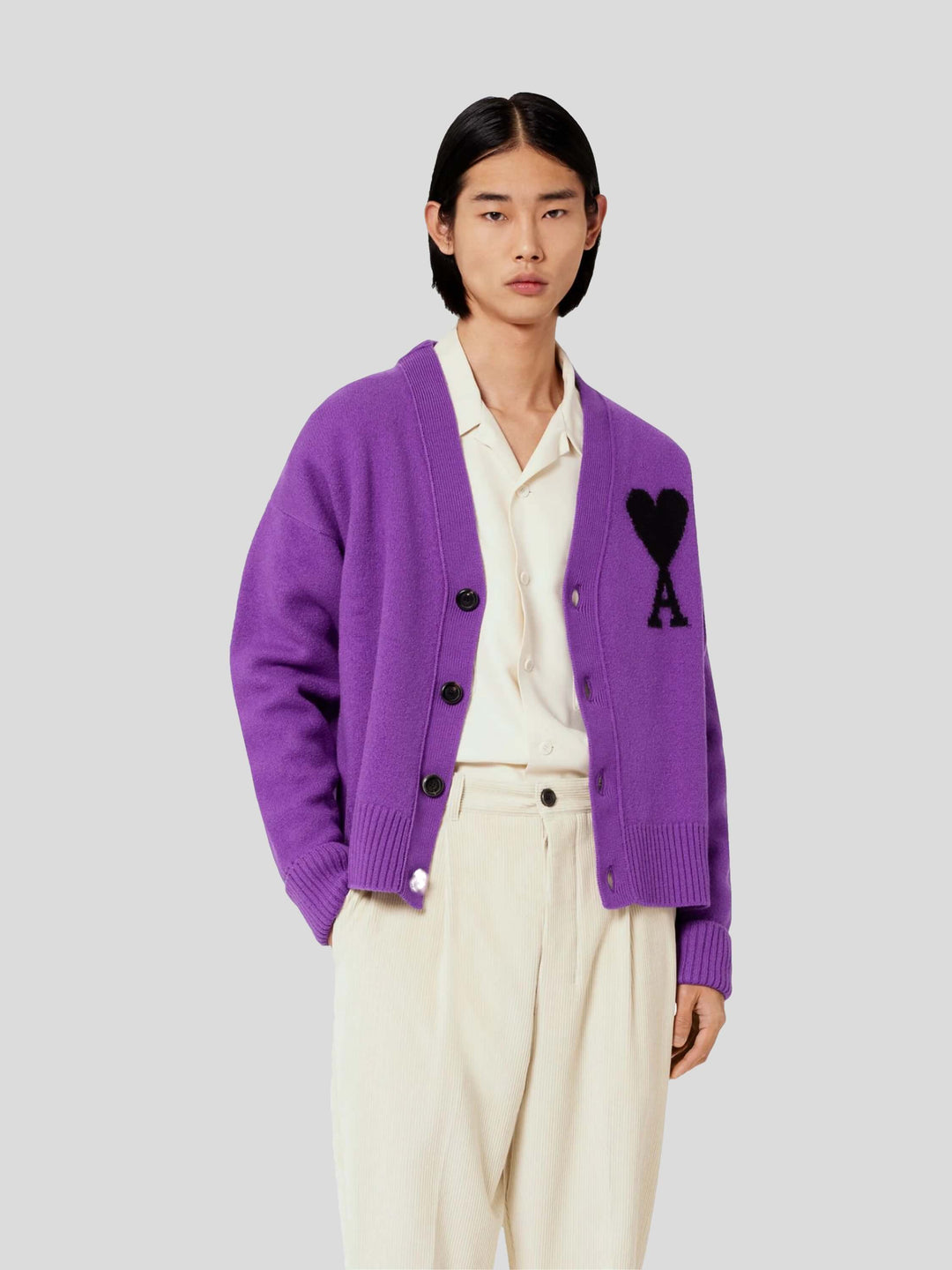 AMI PARIS ★ Oversize Intarsia Cardigan ★ 送料・関税込 AMI Paris oversize cardigan AMI de Coeur purple-purple
