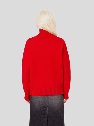 AMI Paris Pullover & Strick | Oversize Pullover mit Stehkragen AMI de Coeur rot | UKS402.018 605 red / ADAM/EVE