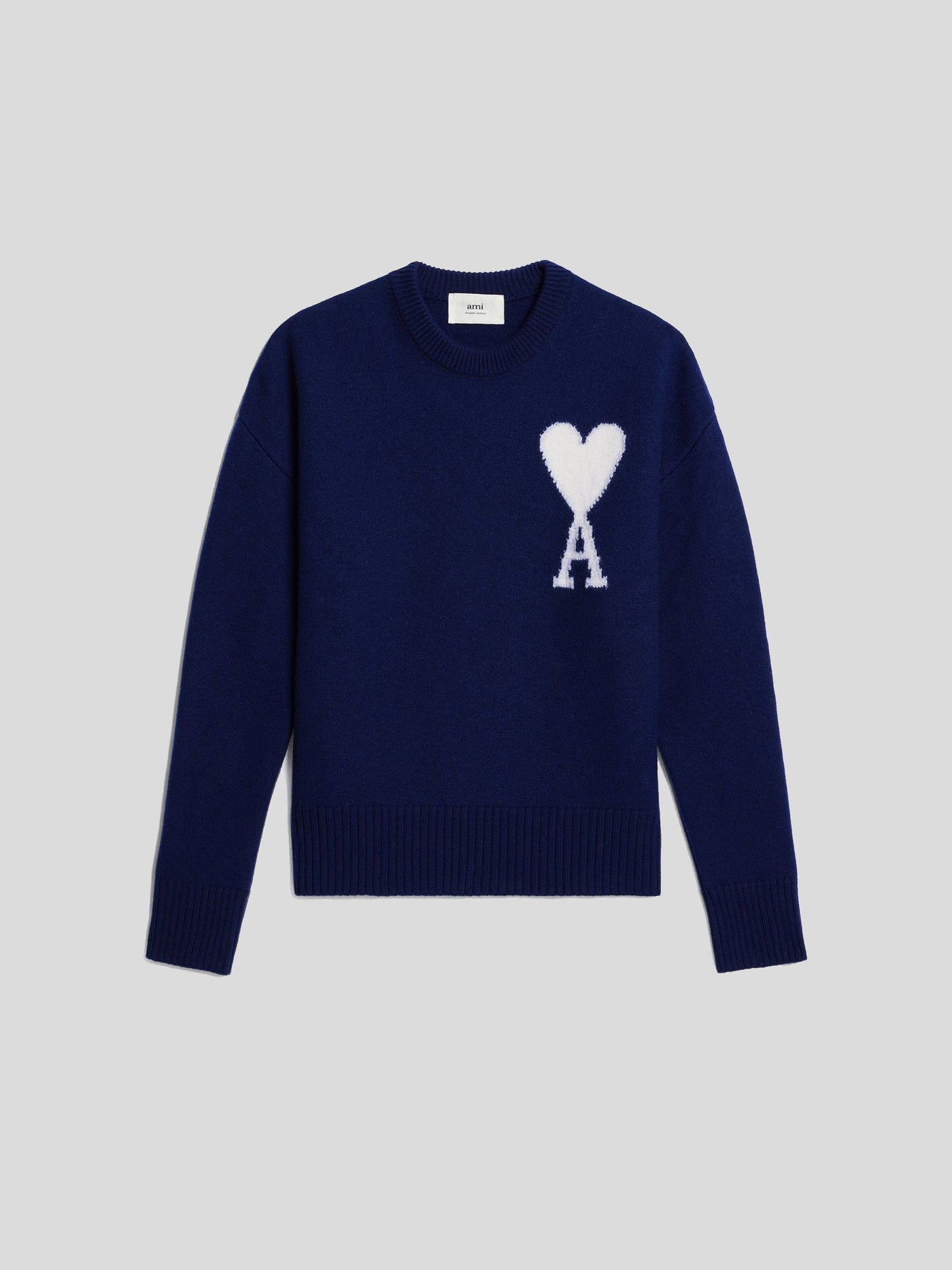 AMI Paris Pullover & Strick | Oversize Pullover nautic blau - de Coeur weiß | UKS002.018 493 navy / ADAM/EVE