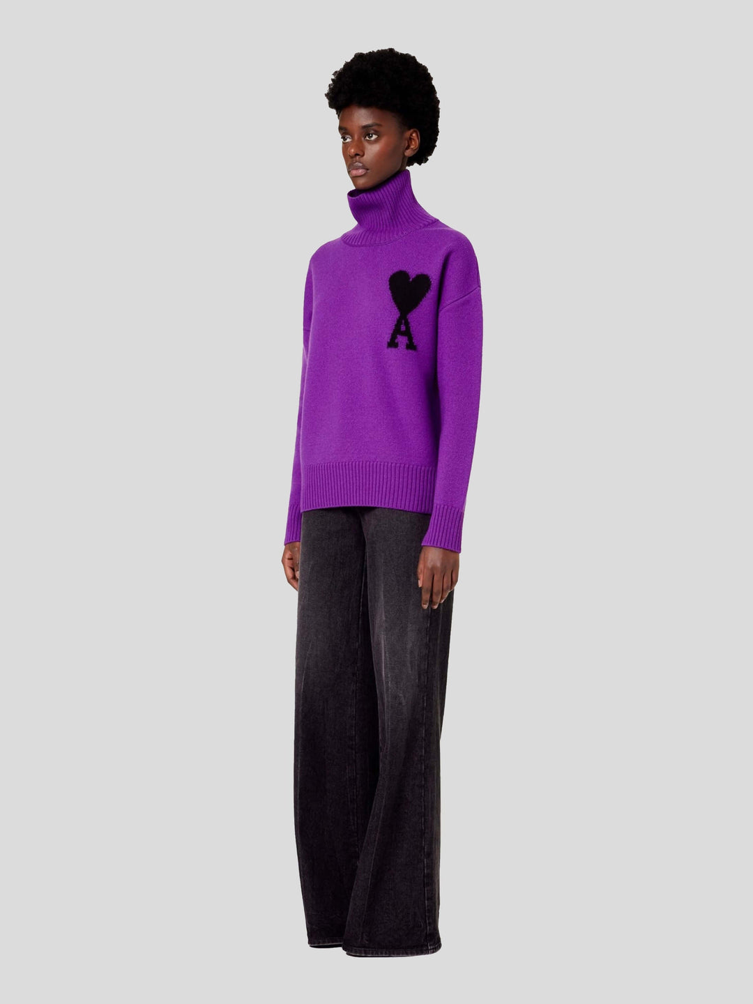 AMI Paris unisex stand-up collar sweater de Coeur purple