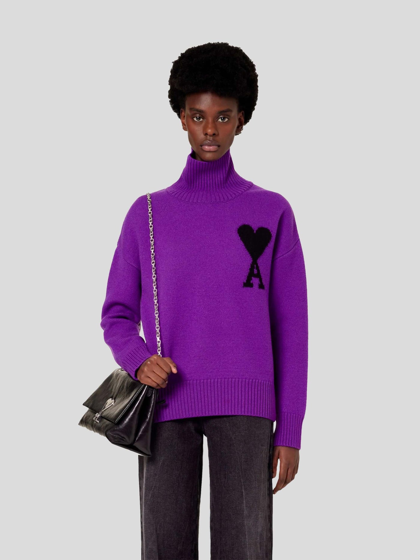 AMI Paris Pullover & Strick | Oversize Stehkragen Pullover de Coeur purple-lila | UKS402.018 501 purple / ADAM/EVE