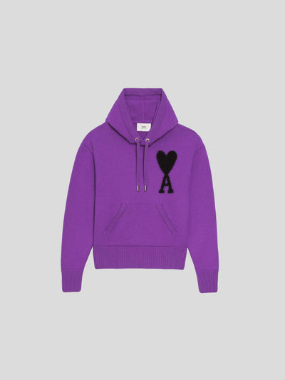 AMI Paris Pullover & Strick | Woll Hoodie de Coeur purple-black | UKS802.018 501 purple / ADAM/EVE