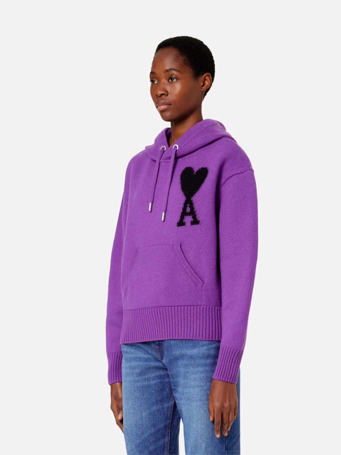 AMI Paris Pullover & Strick | Woll Hoodie de Coeur purple-black | UKS802.018 501 purple / ADAM/EVE