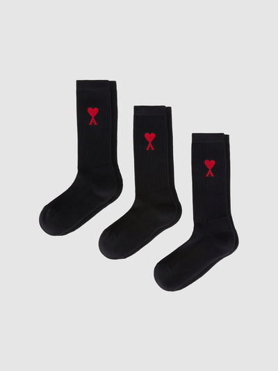 AMI Paris Socken | 3er Pack Socken de Coeur schwarz | USC606.379 001 / ADAM/EVE