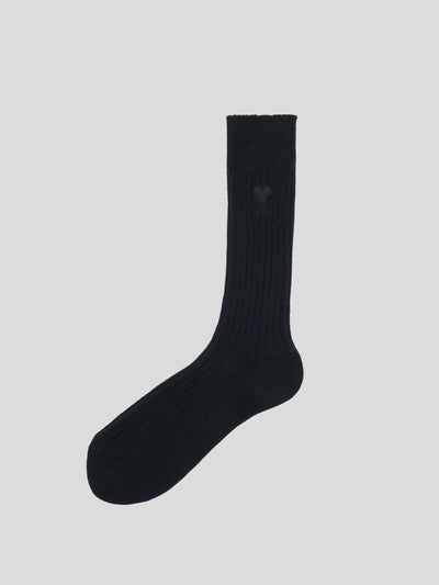 AMI Paris Socken | gerippte Socken AMI de Coeur in schwarz | USC603.379 001 black / ADAM/EVE