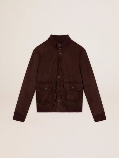 Golden Goose Jacke | Bomber Velours-Lederjacke in dunkelbraun | GMP00907.P000653.55429 / ADAM/EVE