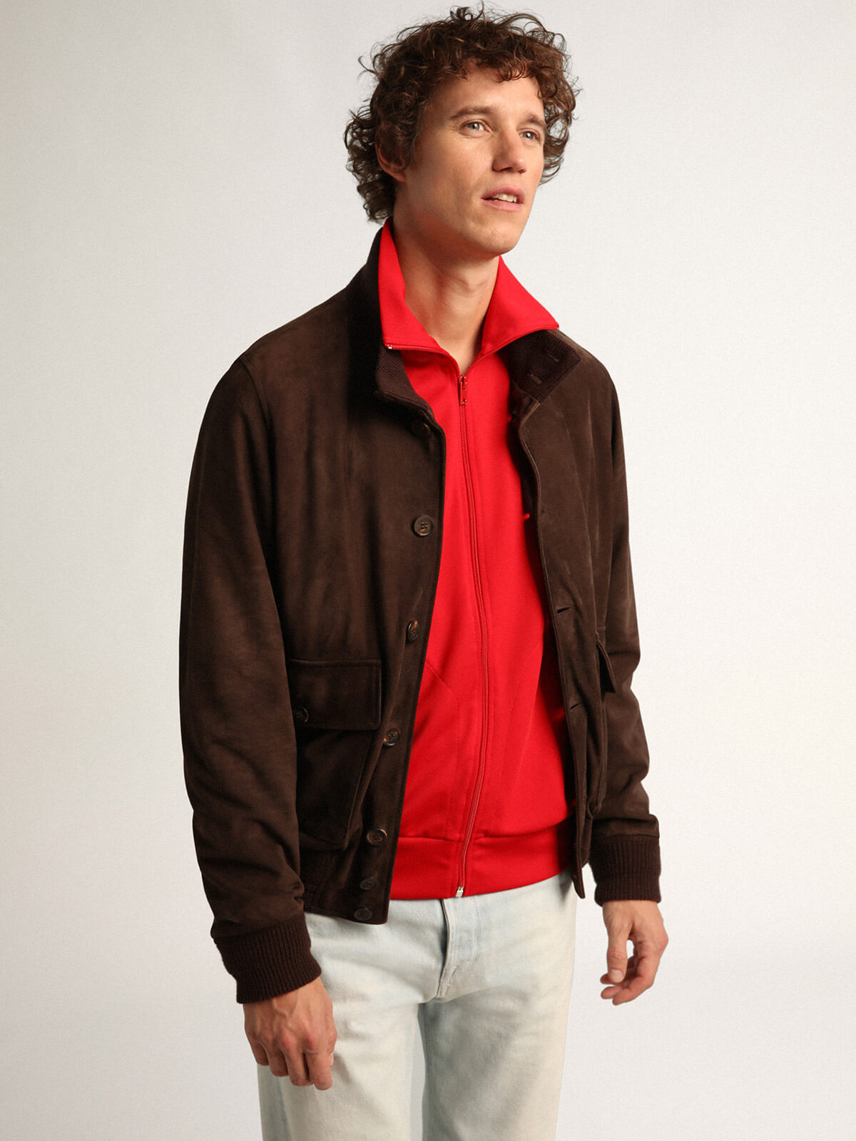 Golden Goose Jacke | Bomber Velours-Lederjacke in dunkelbraun | GMP00907.P000653.55429 / ADAM/EVE