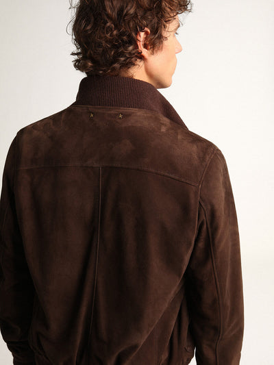 Golden Goose Jacke | Bomber Velours-Lederjacke in dunkelbraun | GMP00907.P000653.55429 / ADAM/EVE