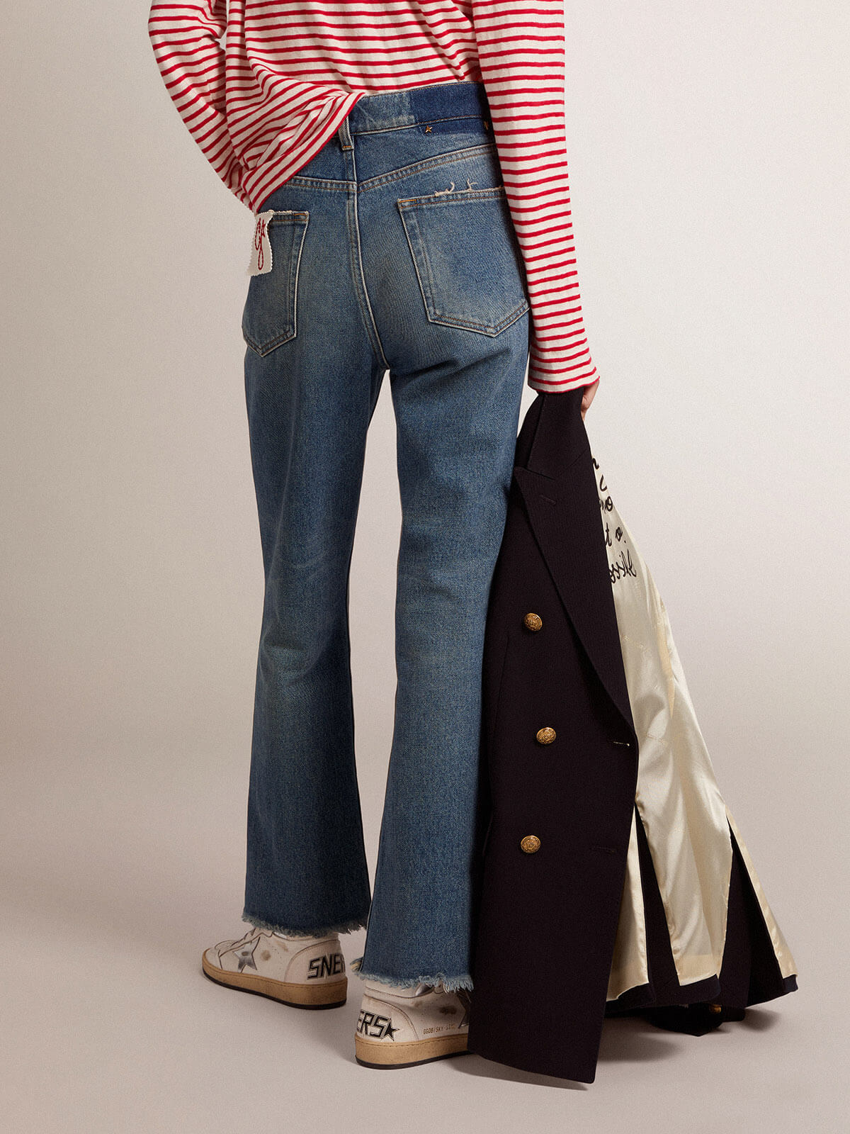 Golden Goose Jeans | Cropped Flare Jeans medium Stone Washed Denim | GWP00843.P000621.50100 / ADAM/EVE