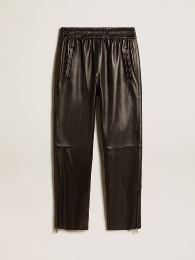 Golden Goose Lederhosen | Lederhose Jogger mit Bund und Zip in schwarz | GWP01486.P001178.90100 / ADAM/EVE