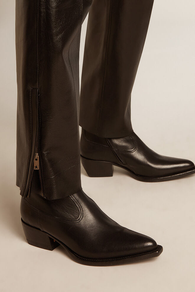 Golden Goose Lederhosen | Lederhose Jogger mit Bund und Zip in schwarz | GWP01486.P001178.90100 / ADAM/EVE