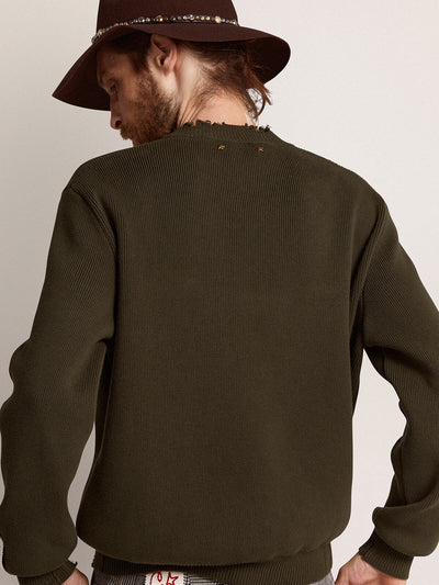 Golden Goose Pullover & Strick | Rundhals Pullover distressed military grün | GMP00839.P000662.35674 / ADAM/EVE