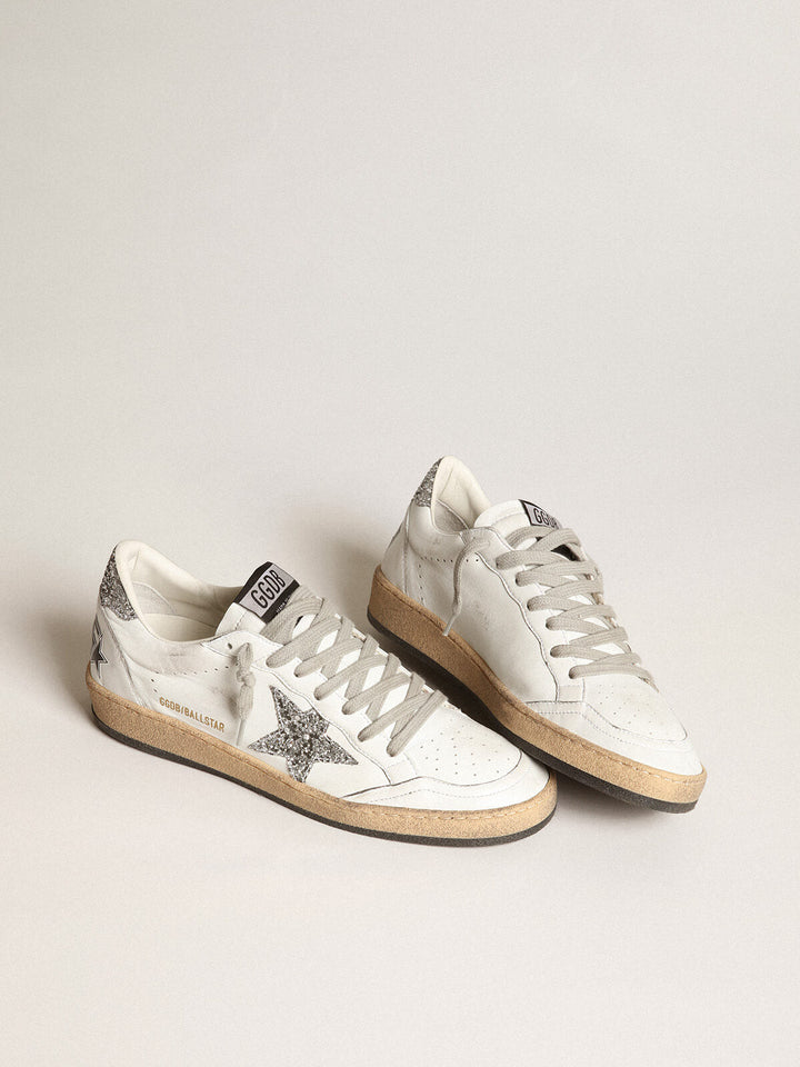 Golden Goose Ball Star leather sneakers with silver glitter