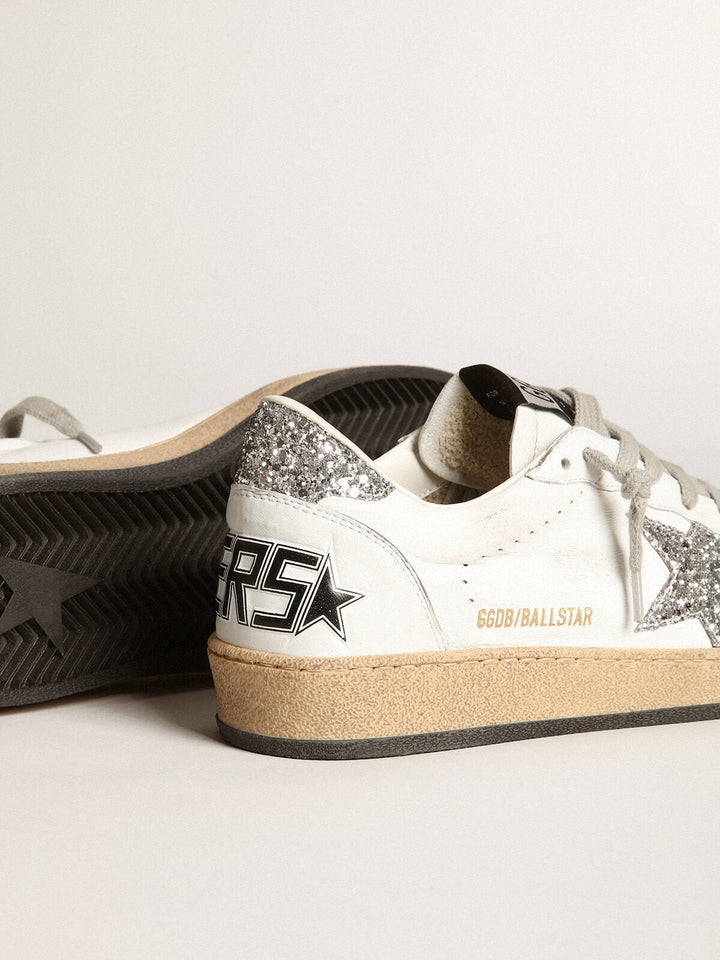 Golden Goose Ball Star leather sneakers with silver glitter