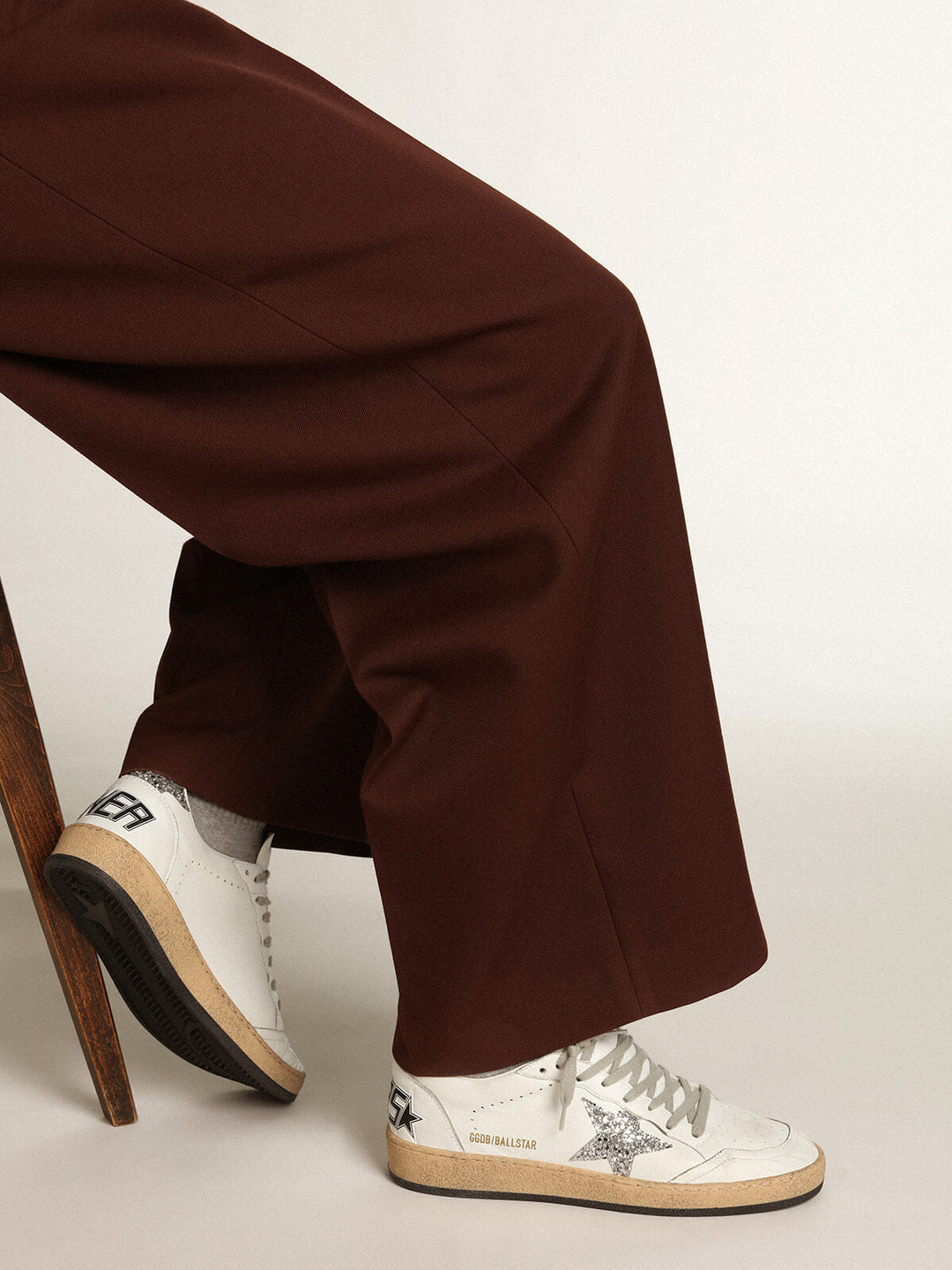 Golden Goose Ball Star leather sneakers with silver glitter