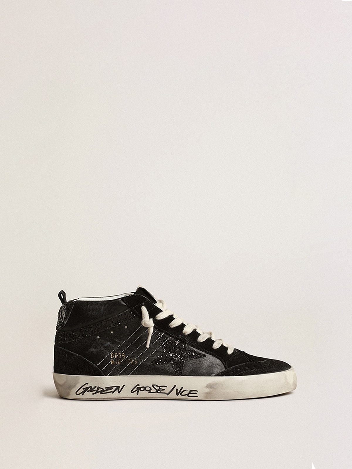 Golden Goose Sneaker | Mid Star Sneaker mit schwarzen Glitzereinsätzen - schwarzer Stern | GWF00122.F004157.90100 / ADAM/EVE