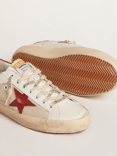 Golden Goose Sneaker | Super-Star Sneaker aus Mesh-Leder in weiß mit rotem Stern | GMF00104.F004794.82390 / ADAM/EVE