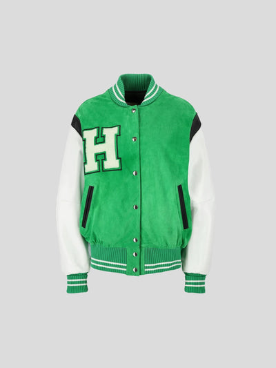 Halfboy Jacken | Bomber Lederjacke Varsity grün-weiß | H06WJBB020114 green / ADAM/EVE