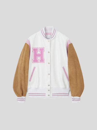 Halfboy Jacken | Bomber Lederjacke Varsity weiss-camel-rose | H06WJBB010113 white / ADAM/EVE