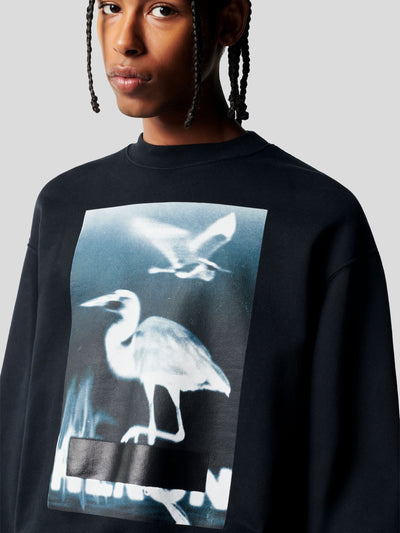 HERON PRESTON Sweat | Sweatshirt Reiher Print schwarz | HMBA020S23JER0021001 S / ADAM/EVE