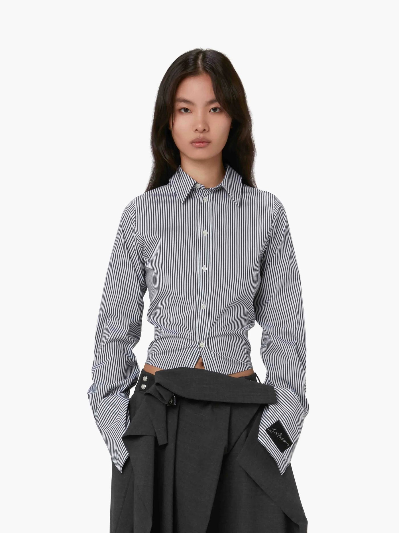 JW Anderson Blusen | kurz gestreifte Bluse grau-weiß | SH0234 PG1327 971 CHARCOAL/WHITE / ADAM/EVE