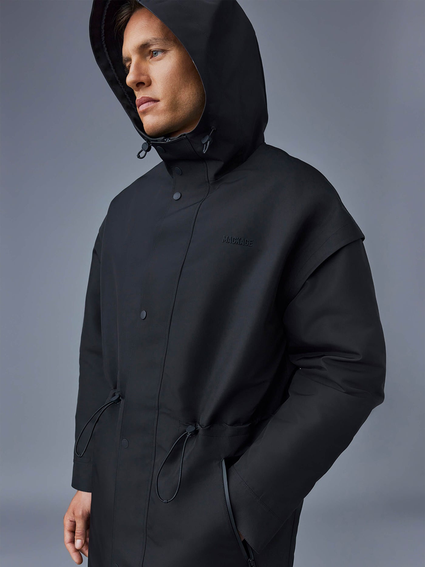 Edwin City rain down coat in black