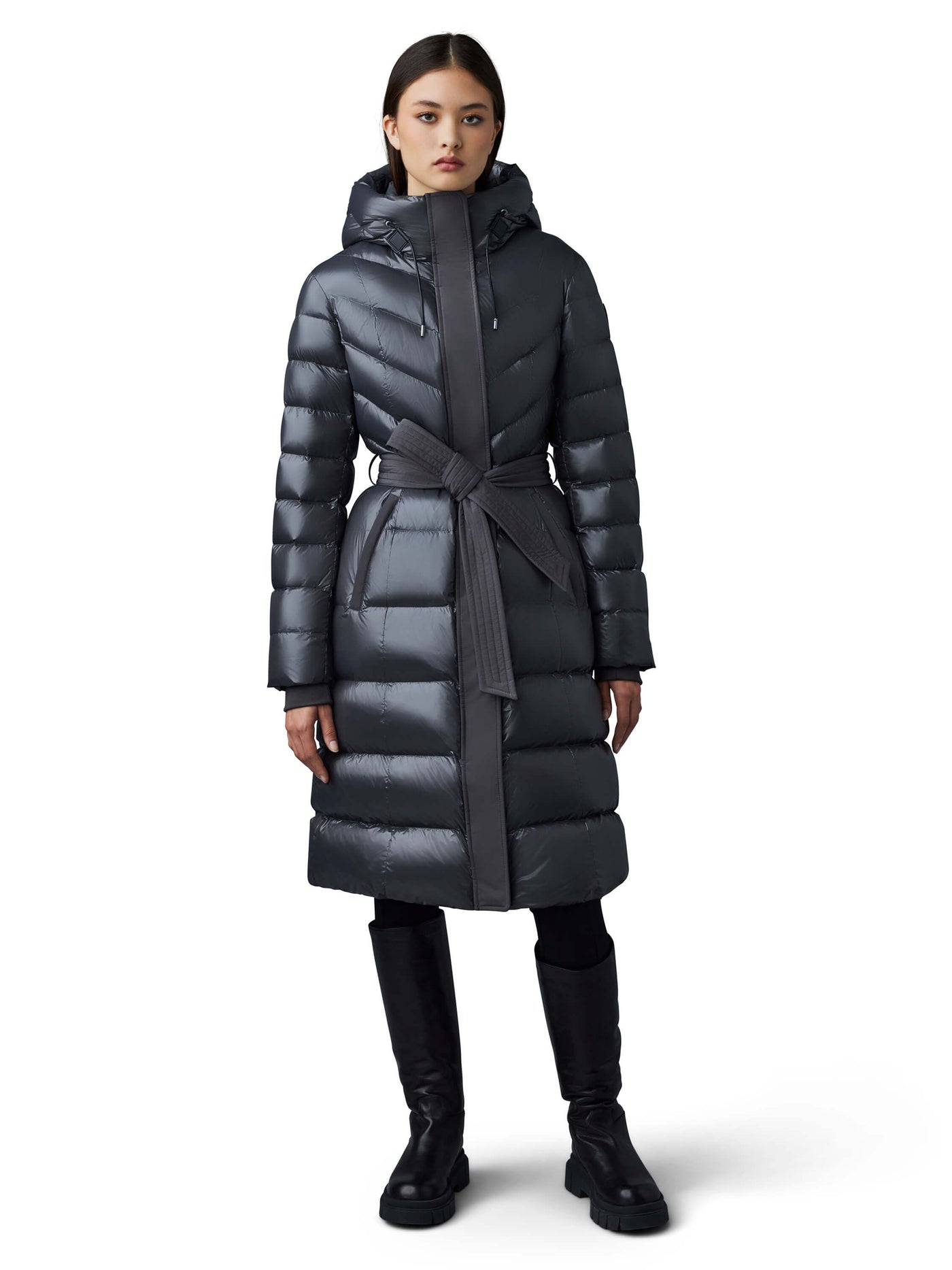 Coralia down coat in carbon gray