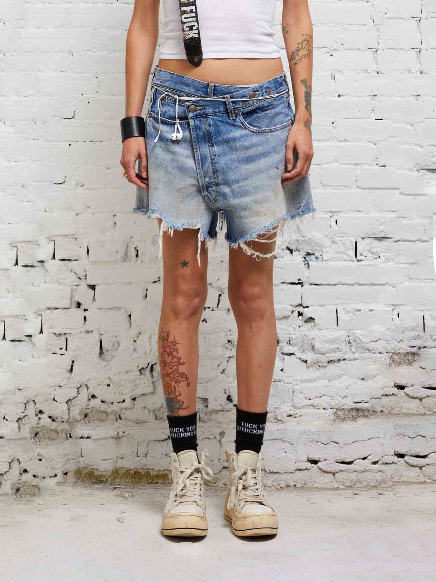 R13 Jeans | Crossover Jeans Short destroyed blau | R13W6055-D111D turner blue / ADAM/EVE