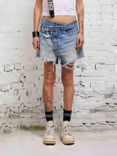 R13 Jeans | Crossover Jeans Short destroyed blau | R13W6055-D111D turner blue / ADAM/EVE