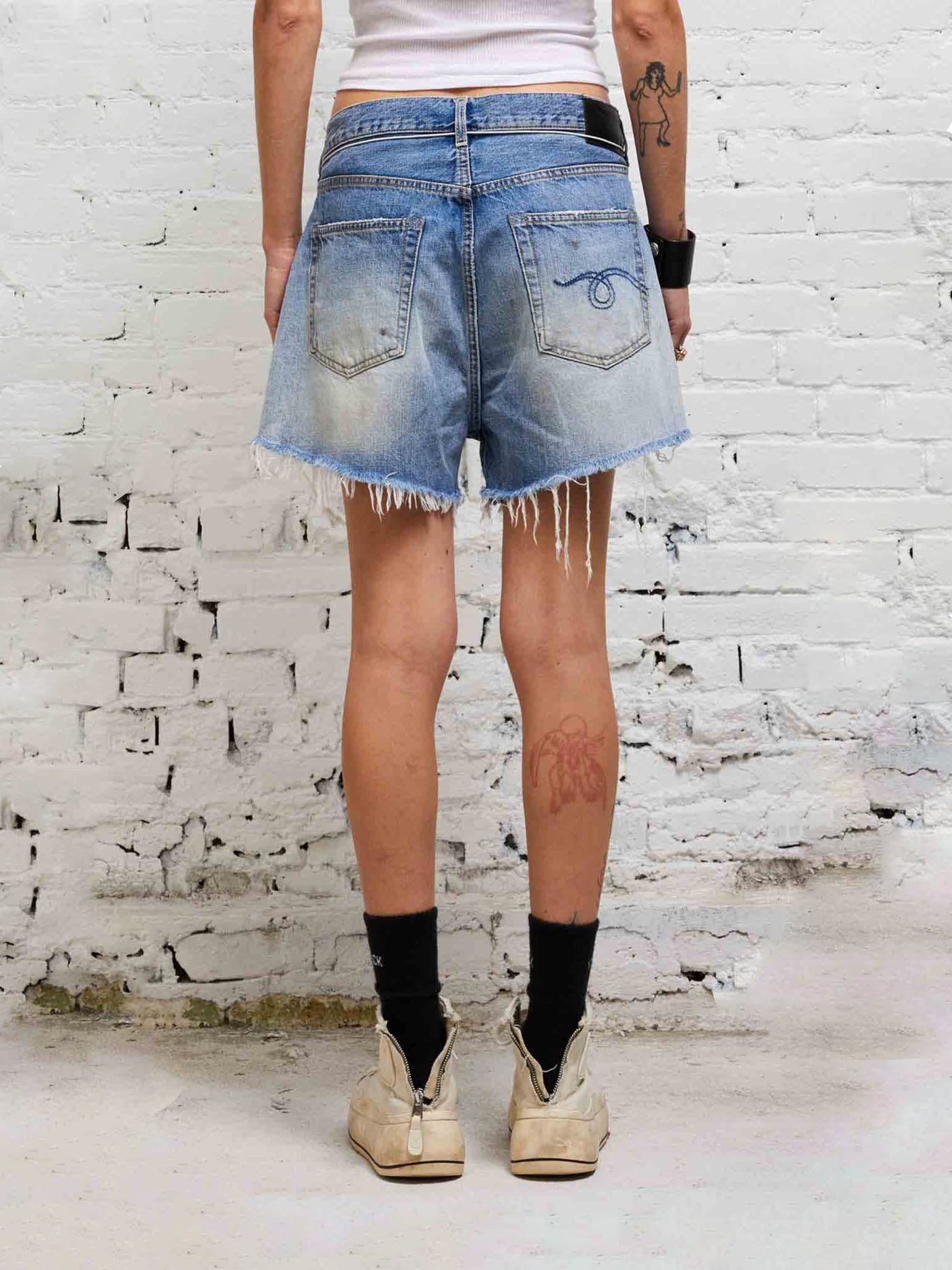 R13 Jeans | Crossover Jeans Short destroyed blau | R13W6055-D111D turner blue / ADAM/EVE